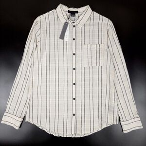 NWT Sanctuary Keepers Boyfriend Long Sleeve Button Down Shirt White Stripe Small
